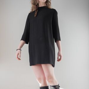 The Row Black Crewneck Shift Minimalist Classic Quiet Luxury Women's Mini Dress